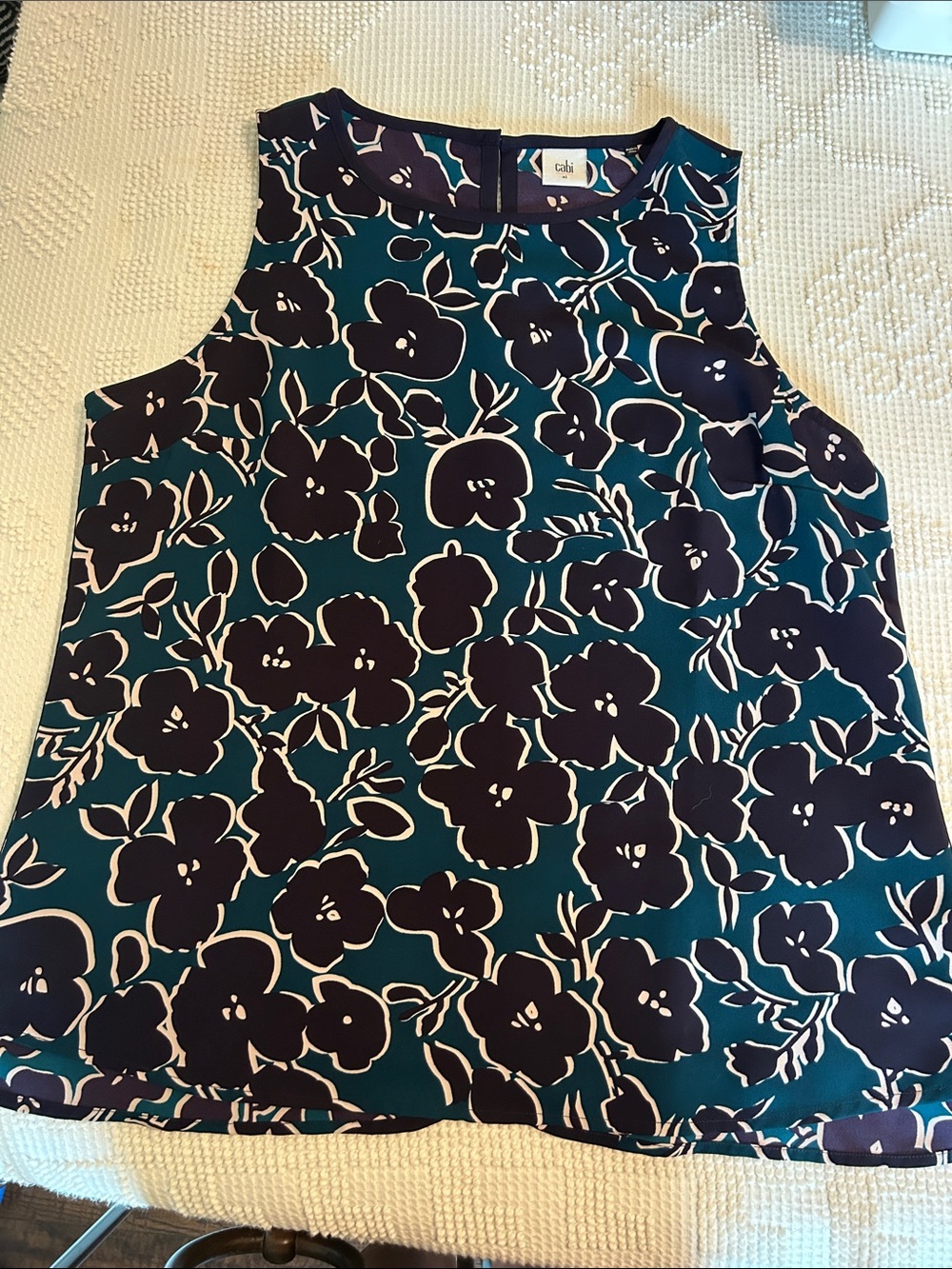 CAbi Teal and Navy Floral Sleeveless Top